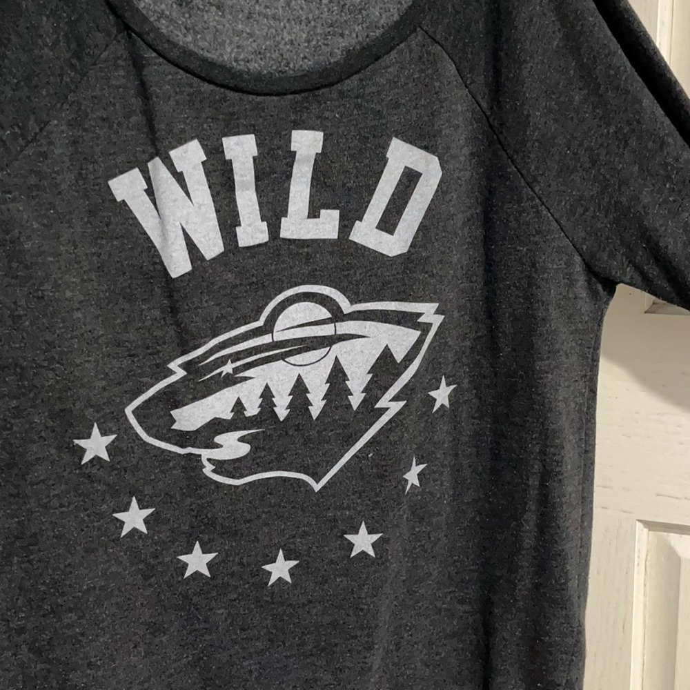 Minnesota wild, wide shouldered crew neck, size L